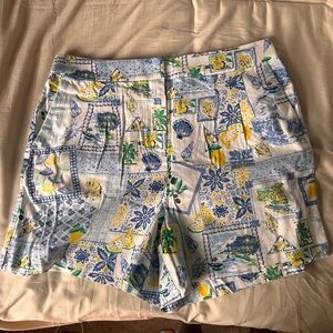 J. Crew Women's Printed Elastic Back Linen Blend Patchwork Shorts